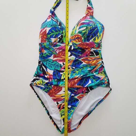 Lauren Ralph Lauren Tropical Leaf Print Swimsuit One Piece Multicolor Size 12 - Picture 2 of 10